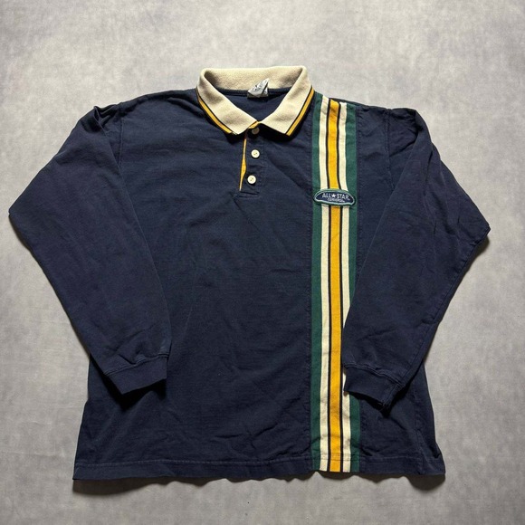 Converse Other - Converse All Star Polo Shirt Mens Large Navy Blue Vintage 90s Stripe Excellent